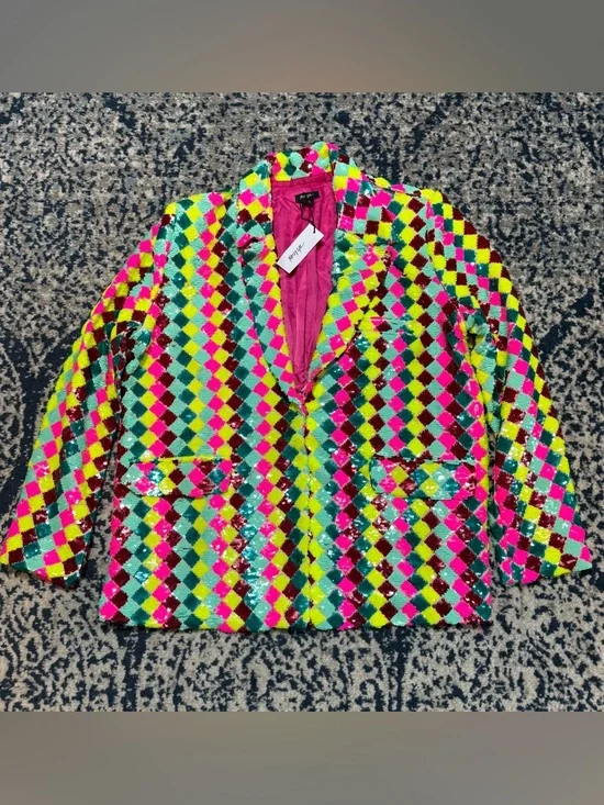 NWT Nasty Gal Multicolor Sequin Blazer US 8 - Picture 3 of 6